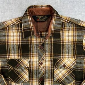 VTG 70s KMart Sportsman Plaid Flannel Shirt Men L Brown Tan Workwear Korea